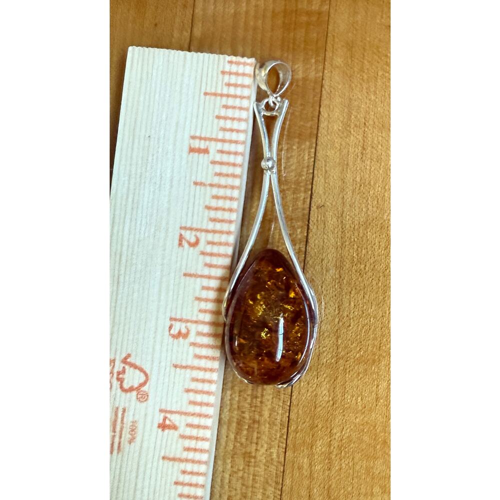 Beautiful Large  Amber 3.5” pendant in .925 Sterling Silver